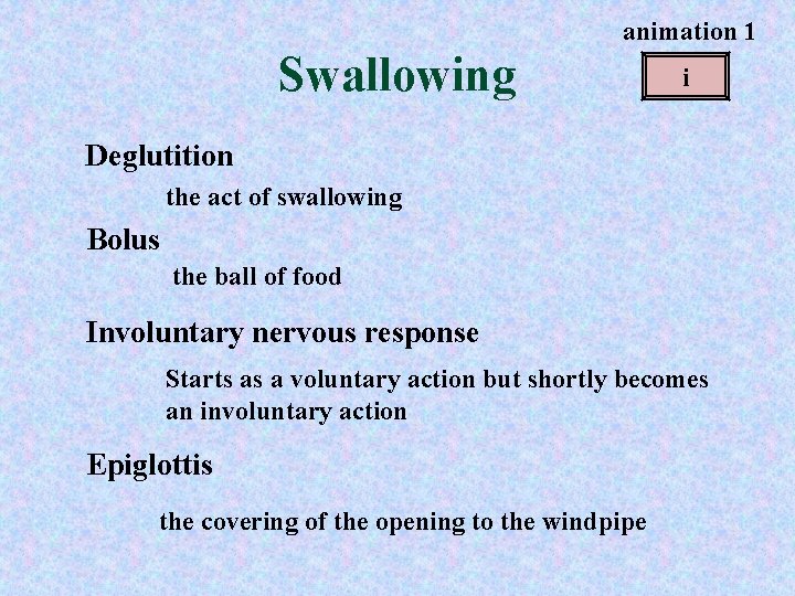 animation 1 Swallowing i Deglutition the act of swallowing Bolus the ball of food animation 1 Swallowing i Deglutition the act of swallowing Bolus the ball of food