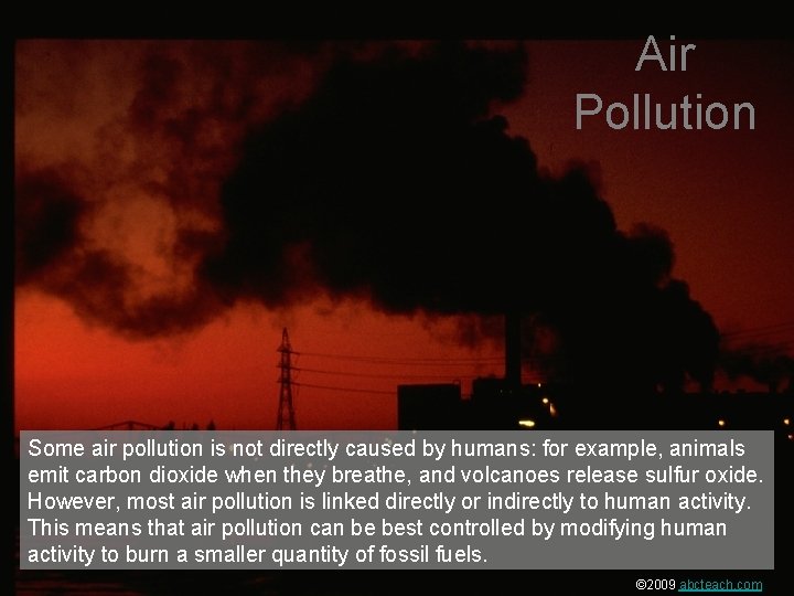 Air Pollution Some air pollution is not directly caused by humans: for example, animals