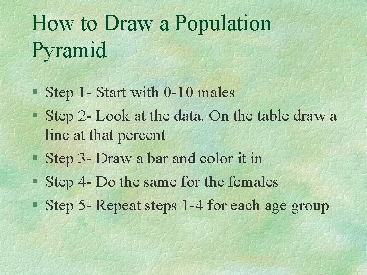 How to Draw a Population Pyramid § Step 1 - Start with 0 -10 How to Draw a Population Pyramid § Step 1 - Start with 0 -10
