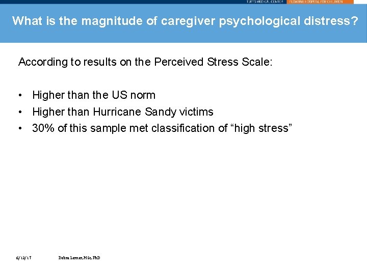 What is the magnitude of caregiver psychological distress? According to results on the Perceived