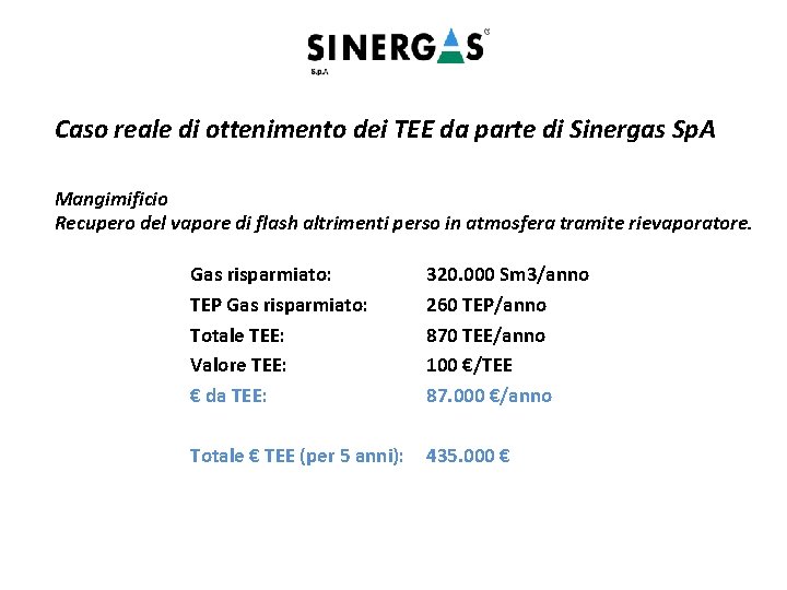 Caso reale di ottenimento dei TEE da parte di Sinergas Sp. A Mangimificio Recupero