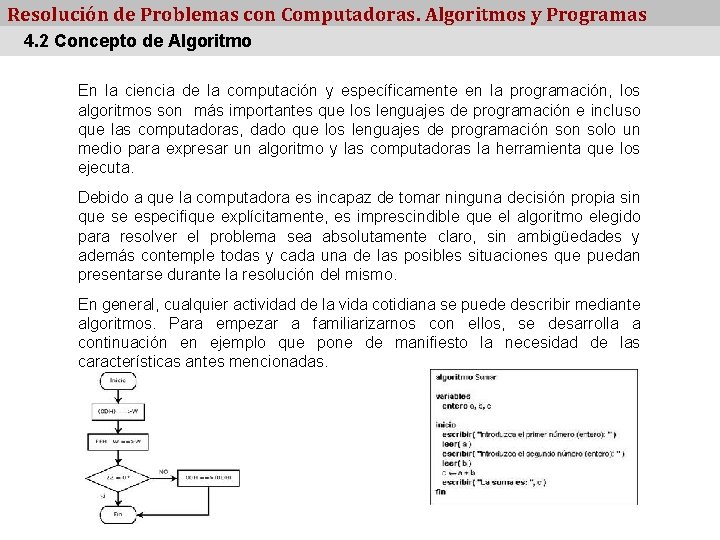 Resolución de Problemas con Computadoras. Algoritmos y Programas 4. 2 Concepto de Algoritmo En