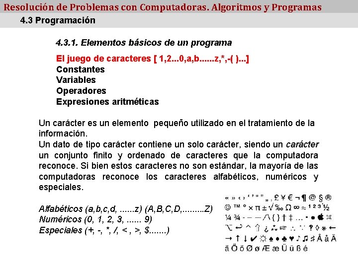 Resolución de Problemas con Computadoras. Algoritmos y Programas 4. 3 Programación 4. 3. 1.
