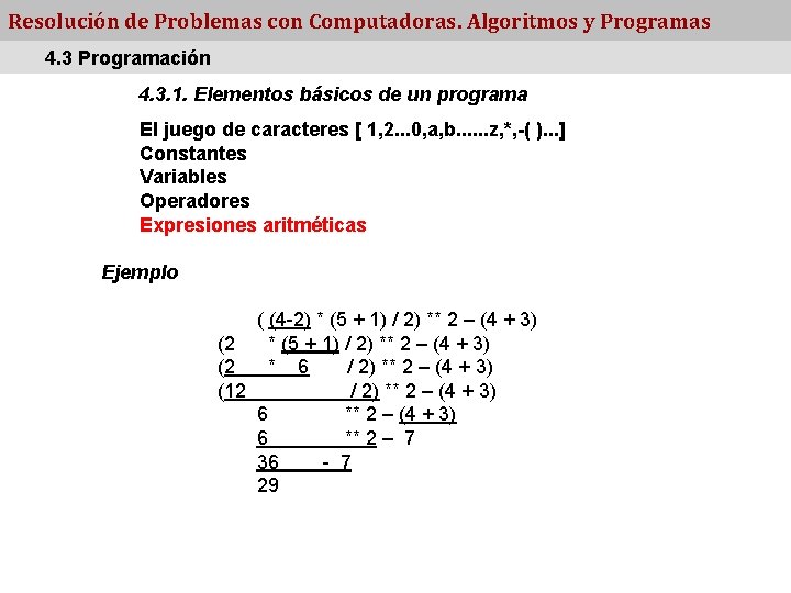 Resolución de Problemas con Computadoras. Algoritmos y Programas 4. 3 Programación 4. 3. 1.