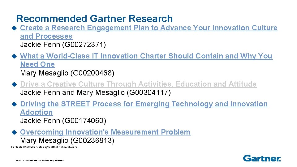 Recommended Gartner Research u Create a Research Engagement Plan to Advance Your Innovation Culture