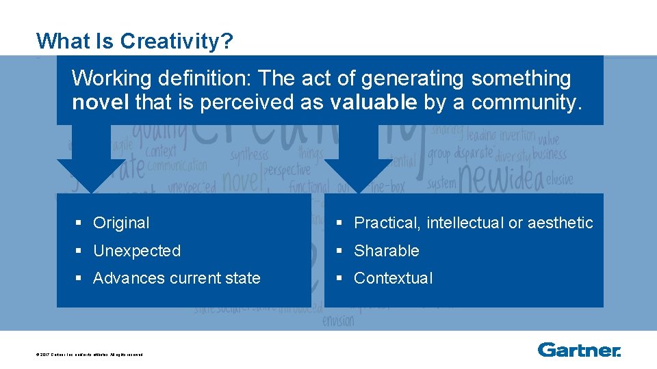 What Is Creativity? Working definition: The act of generating something novel that is perceived