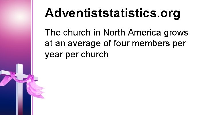 Adventiststatistics. org The church in North America grows at an average of four members