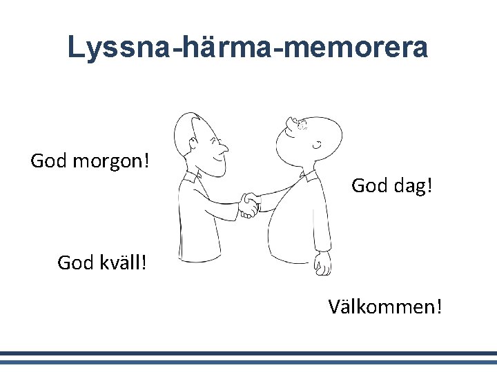 Lyssna-härma-memorera God morgon! God dag! God kväll! Välkommen! 