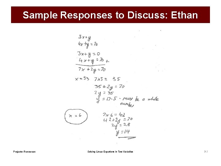 Sample Responses to Discuss: Ethan Projector Resources Solving Linear Equations in Two Variables P-5