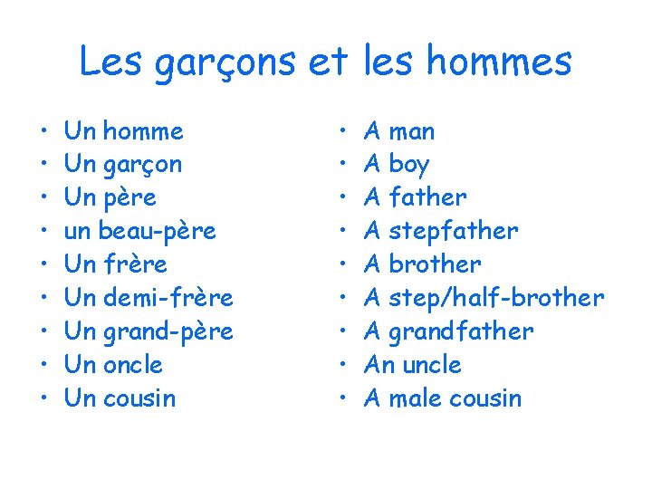 Les garçons et les hommes • • • Un homme Un garçon Un père