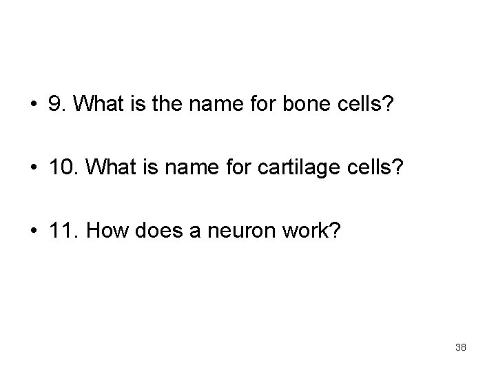  • 9. What is the name for bone cells? • 10. What is