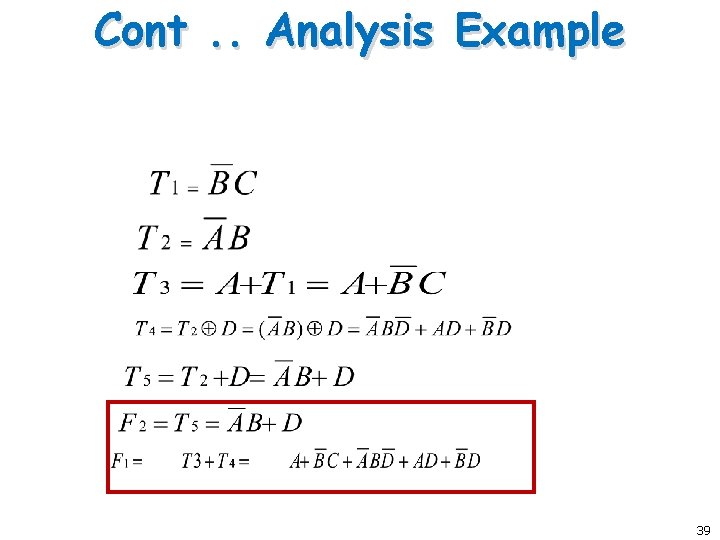 Cont. . Analysis Example 39 
