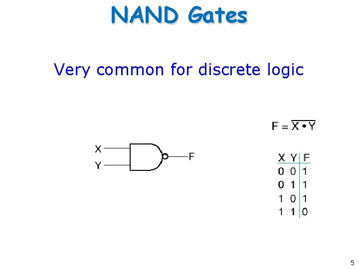 NAND Gates Very common for discrete logic 5 