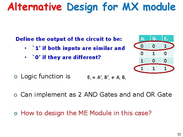 Alternative Design for MX module Define the output of the circuit to be: •