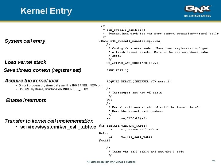 Kernel Entry /* * r 4 k_syscall_handler() * Streamlined path for our most common