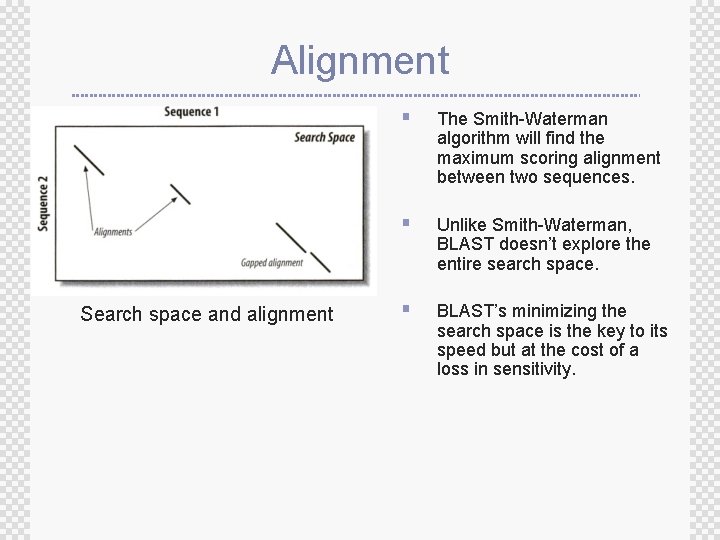 Alignment Search space and alignment § The Smith-Waterman algorithm will find the maximum scoring