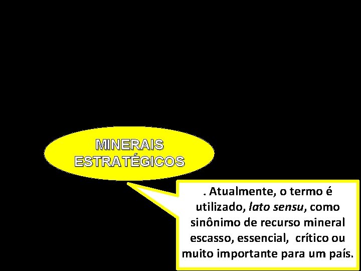 MINERAIS ESTRATÉGICOS. Atualmente, o termo é 5 utilizado, lato sensu, como sinônimo de recurso