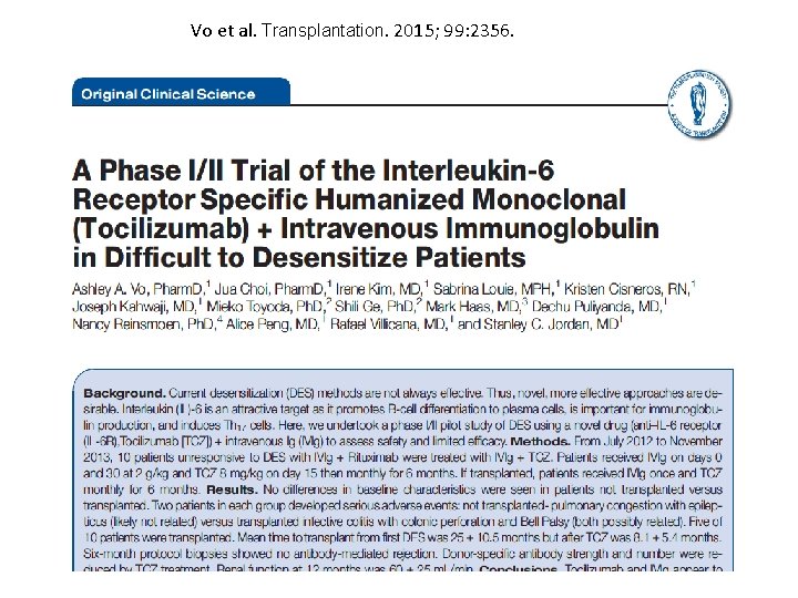 Vo et al. Transplantation. 2015; 99: 2356. 