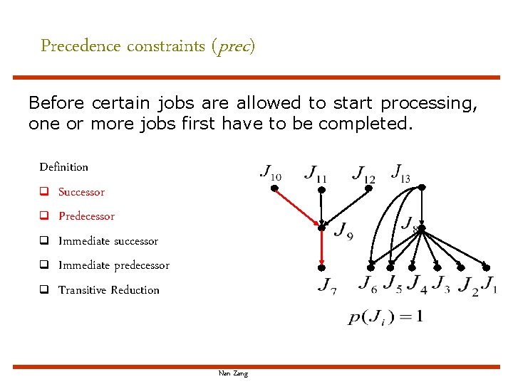 Precedence constraints (prec) Before certain jobs are allowed to start processing, one or more