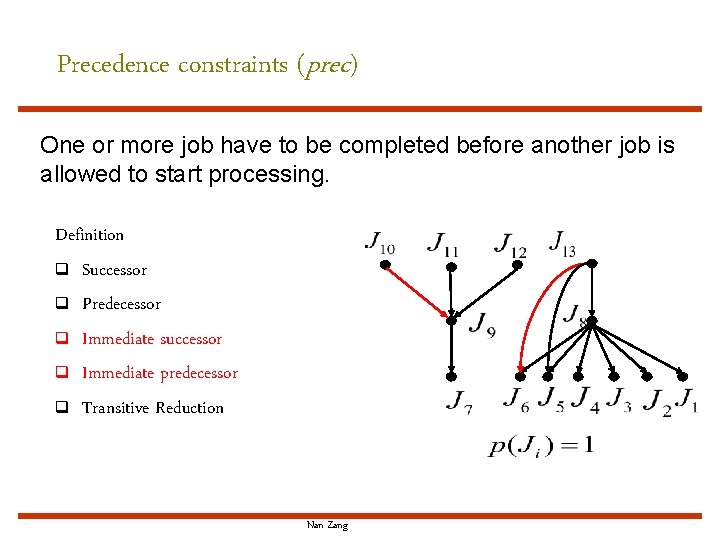 Precedence constraints (prec) One or more job have to be completed before another job