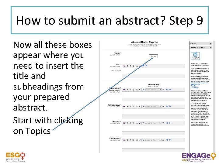 How to submit an abstract? Step 9 Now all these boxes appear where you
