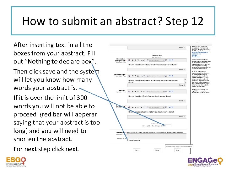How to submit an abstract? Step 12 After inserting text in all the boxes