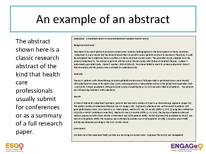 An example of an abstract The abstract shown here is a classic research abstract
