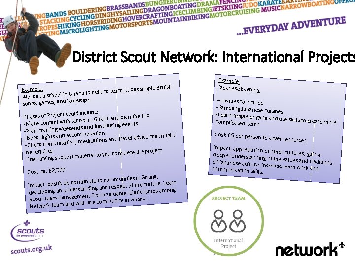 District Scout Network: International Projects mple British Example: lp to teach pupils si he