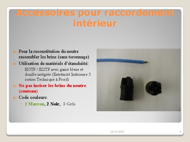 Accessoires pour raccordement intérieur Pour la reconstitution du neutre rassembler les brins (sans toronnage)