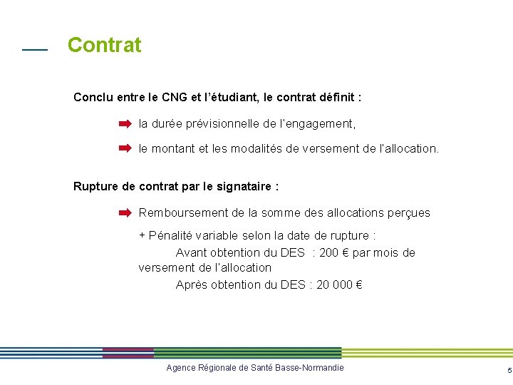 Contrat Conclu entre le CNG et l’étudiant, le contrat définit : la durée prévisionnelle