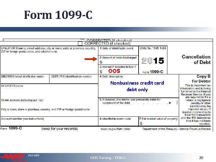 Form 1099 -C OOS Nonbusiness credit card debt only TAX-AIDE NTTC Training – TY