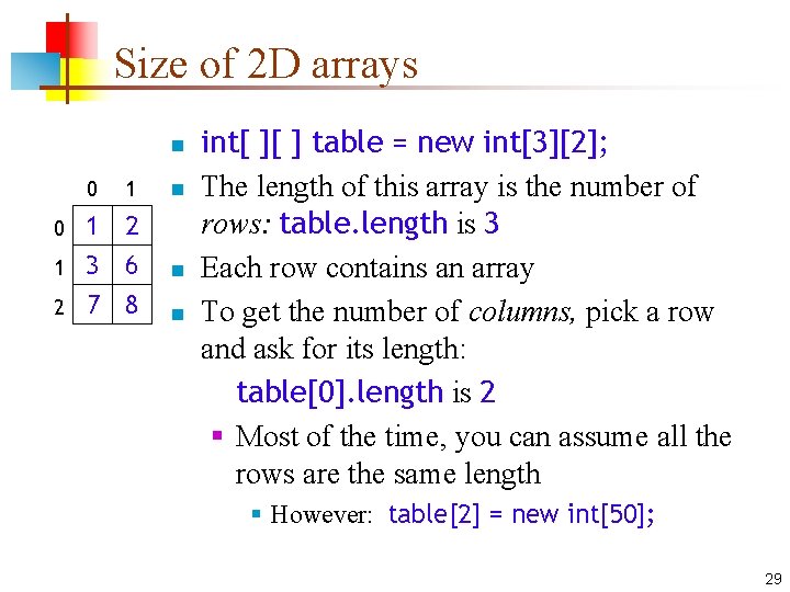 Size of 2 D arrays n 0 1 n 1 2 1 3 6