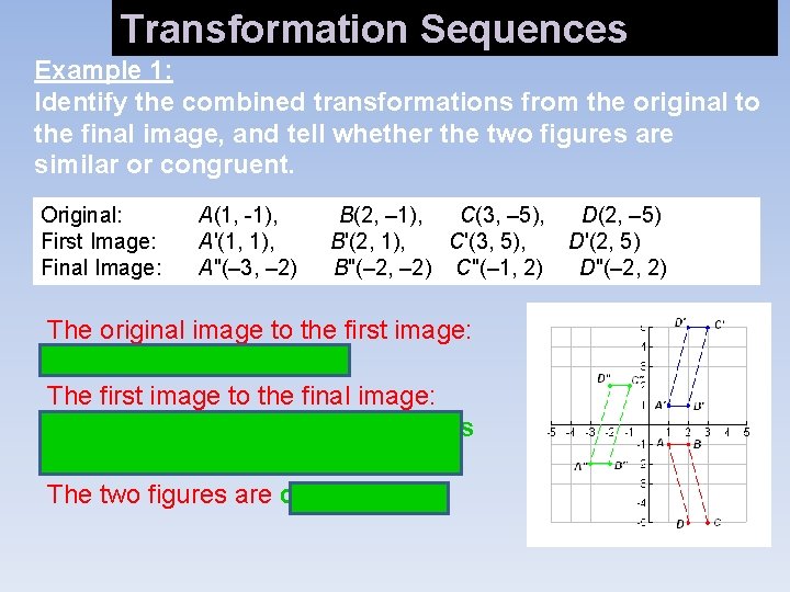 Transformation Sequences Identifying Combined Transformations Example 1: Identify the combined transformations from the original