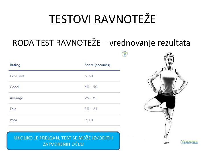 TESTOVI RAVNOTEŽE RODA TEST RAVNOTEŽE – vrednovanje rezultata UKOLIKO JE PRELGAN, TEST SE MOŽE