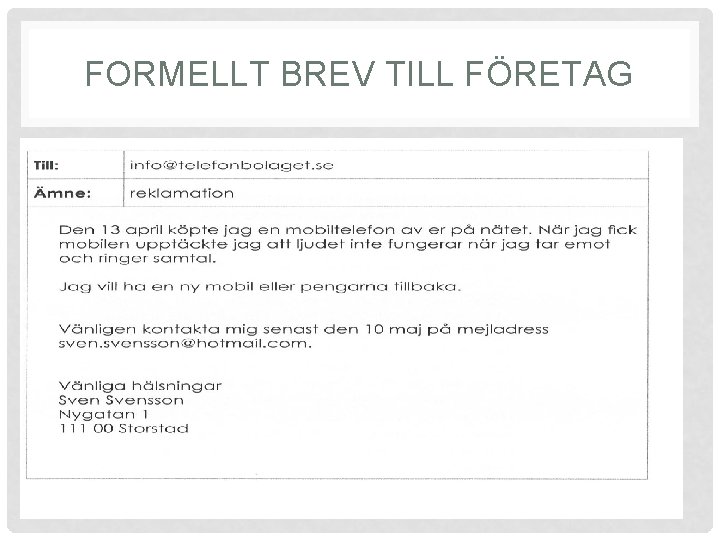 FORMELLT BREV TILL FÖRETAG 
