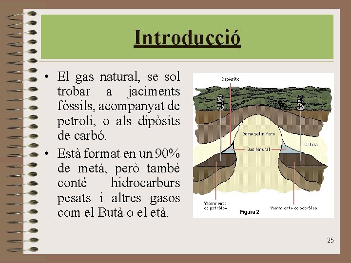 Introducció • El gas natural, se sol trobar a jaciments fòssils, acompanyat de petroli, Introducció • El gas natural, se sol trobar a jaciments fòssils, acompanyat de petroli,