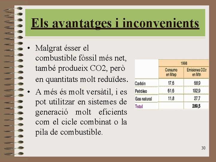 Els avantatges i inconvenients • Malgrat ésser el combustible fòssil més net, també produeix