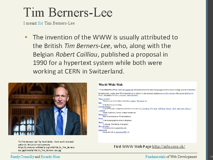 Tim Berners-Lee I meant Sir Tim Berners-Lee • The invention of the WWW is
