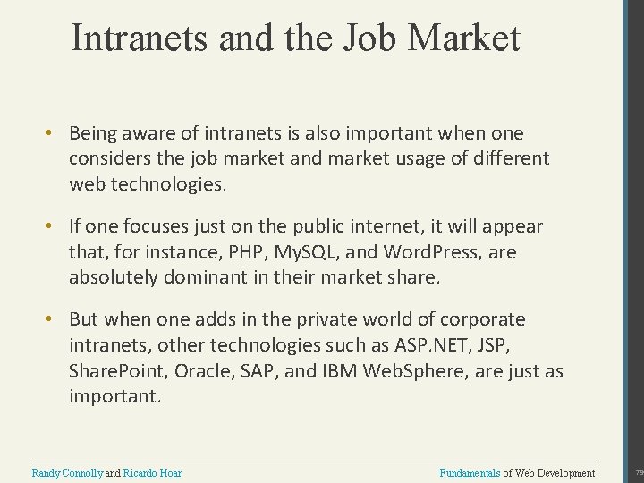 Intranets and the Job Market • Being aware of intranets is also important when