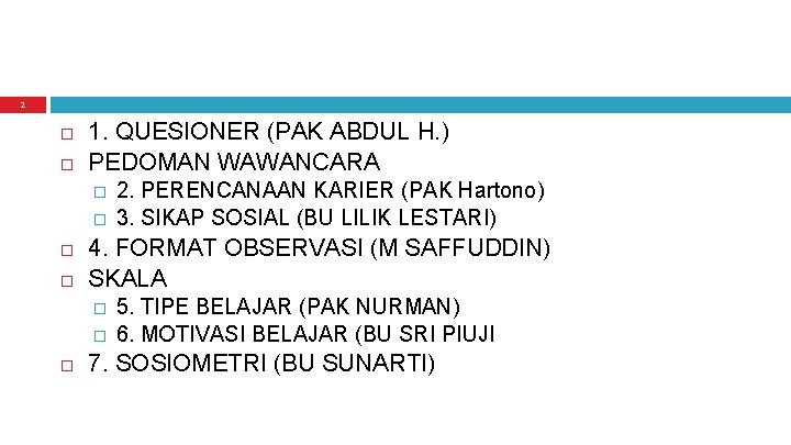 2 1. QUESIONER (PAK ABDUL H. ) PEDOMAN WAWANCARA � � 4. FORMAT OBSERVASI