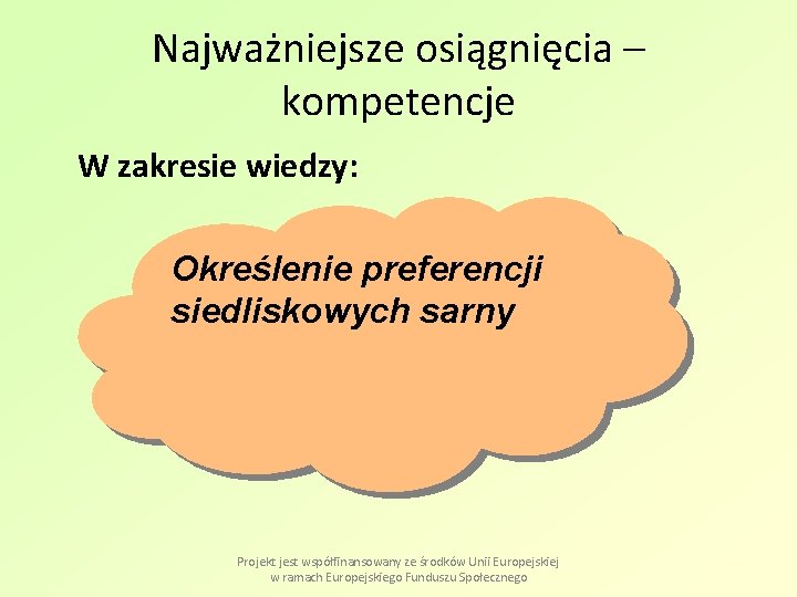 Najważniejsze osiągnięcia – kompetencje W zakresie wiedzy: Określenie preferencji siedliskowych sarny Projekt jest współfinansowany