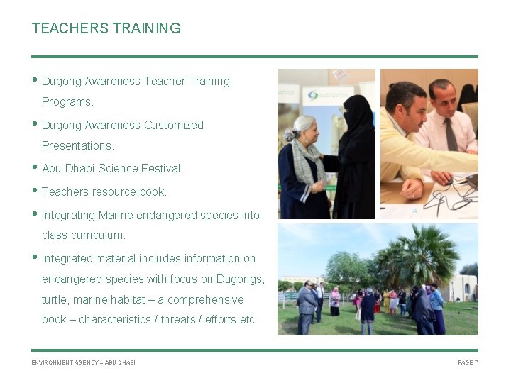 TEACHERS TRAINING • Dugong Awareness Teacher Training Programs. • Dugong Awareness Customized Presentations. •