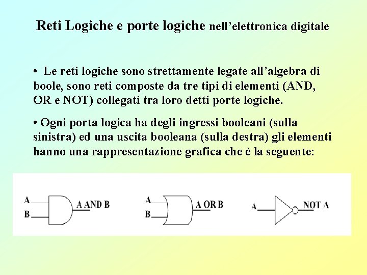 Reti Logiche e porte logiche nell’elettronica digitale • Le reti logiche sono strettamente legate