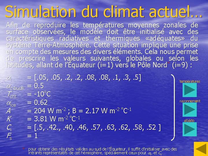 Simulation du climat actuel… Afin de reproduire les températures moyennes zonales de surface observées,