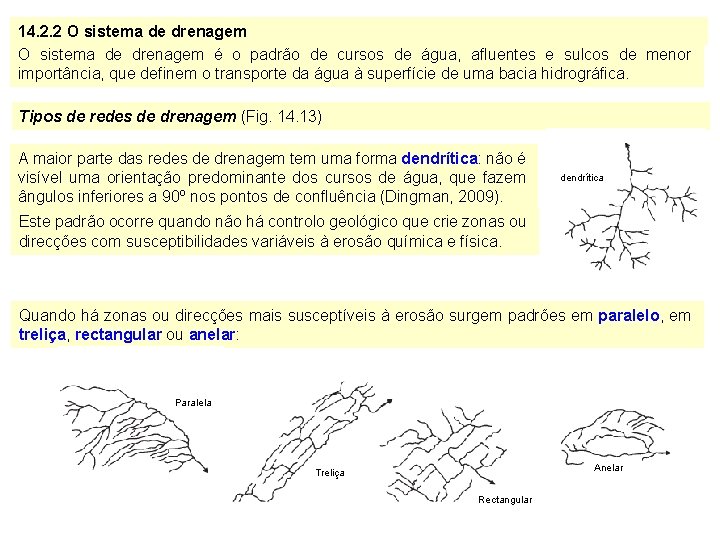 14. 2. 2 O sistema de drenagem é o padrão de cursos de água,