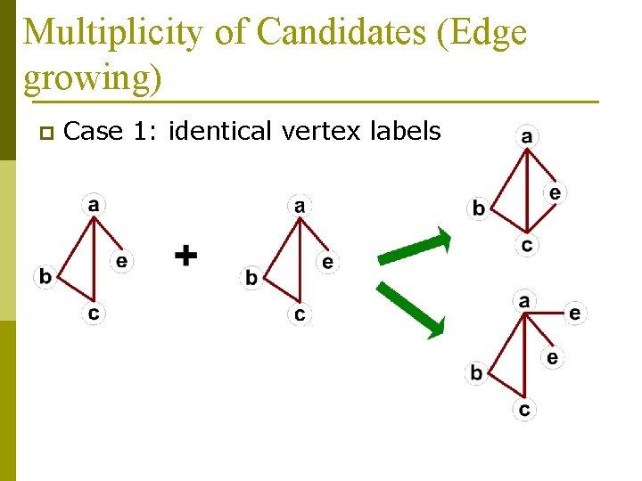 Multiplicity of Candidates (Edge growing) p Case 1: identical vertex labels 