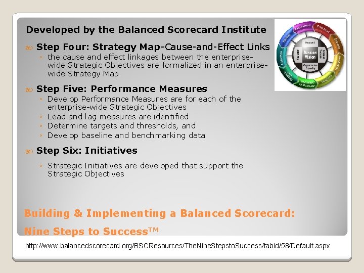 Developed by the Balanced Scorecard Institute Step Four: Strategy Map-Cause-and-Effect Links ◦ the cause