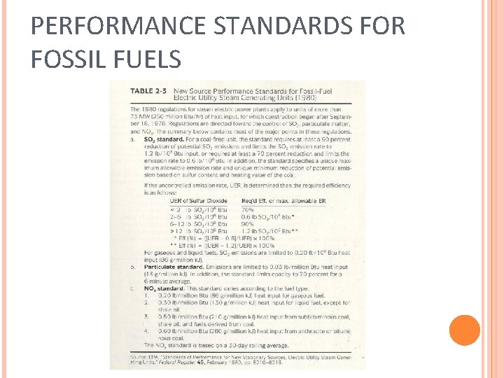 PERFORMANCE STANDARDS FOR FOSSIL FUELS 