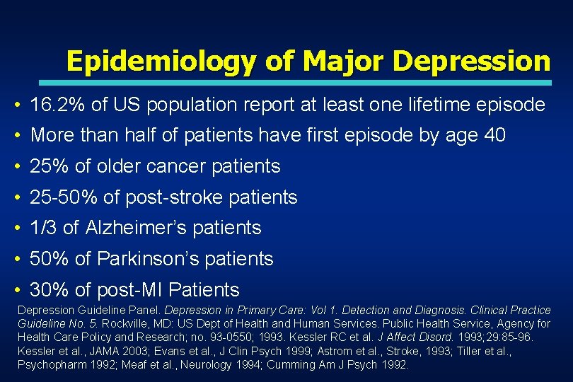 Epidemiology of Major Depression • 16. 2% of US population report at least one Epidemiology of Major Depression • 16. 2% of US population report at least one