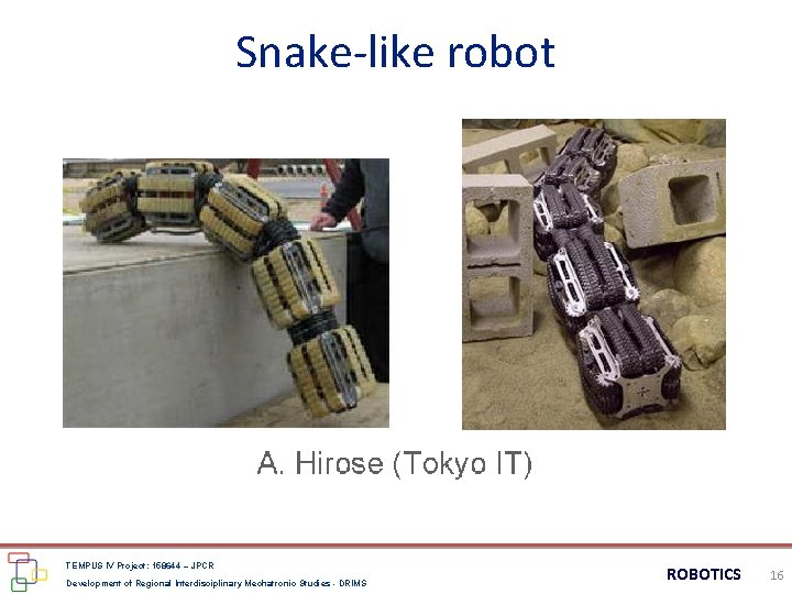 Snake-like robot TEMPUS IV Project: 158644 – JPCR Development of Regional Interdisciplinary Mechatronic Studies